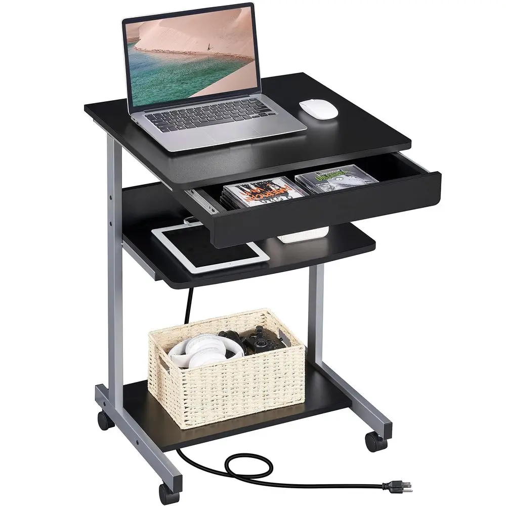 

Mobile Laptop Desk Compact Computer Table on Wheels with Power Outlet and USB Ports, Home Office Writing Desk with Charging Sta