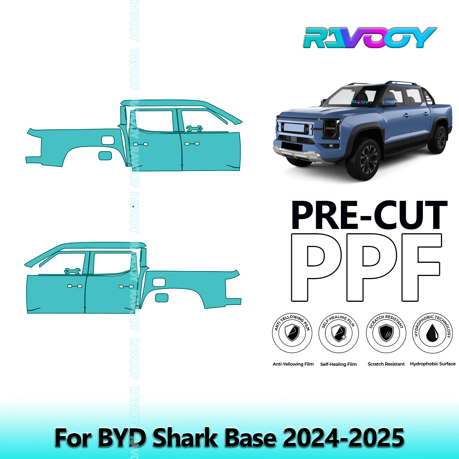 

For BYD Shark Base 2024-2025 8.5mil Clear Matte Pre-Cut PPF Door & A/B Pillar Kit TPU Paint Protection Film Set