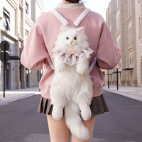 Super Cute Trendy Fashion White Cat Bag Plush Girl Backpack Pure Handmade Simulation Cat Shopping Bag Birthday Gifts For Kids
