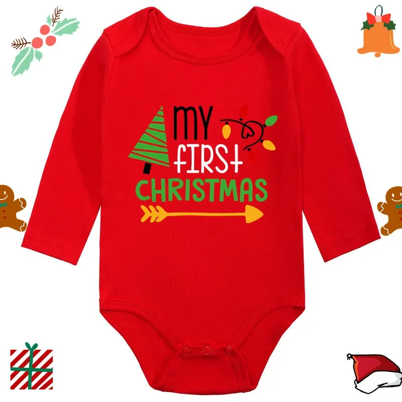 2024 Infant Newborn My First Christmas Rompers Baby Boys Girls Bodysuit Born Crawling Long Sleeve Jumpsuits Festival Party Gifts