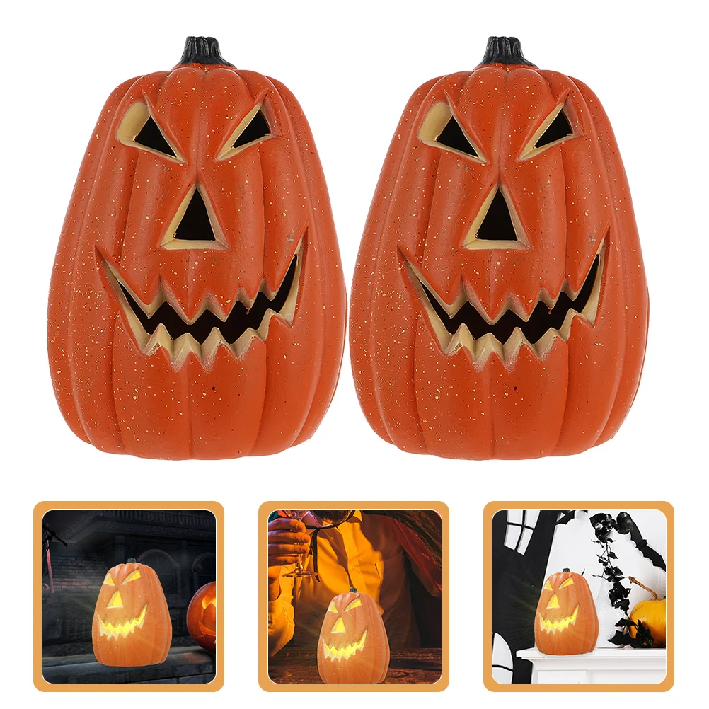 

2 Pcs Party Scene Decoration Pumpkin Face Statue Table Halloween Centerpiece Decorations Plastic Craft