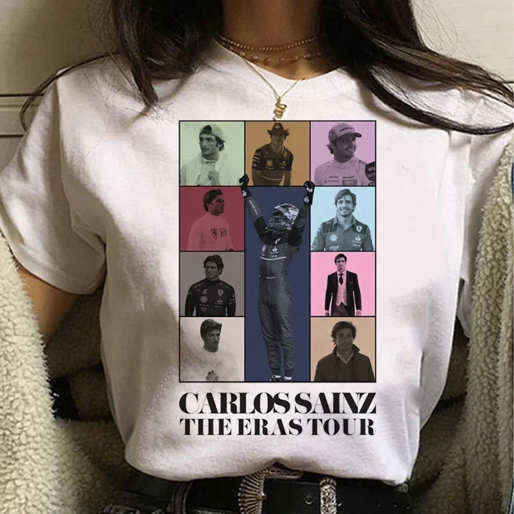 Carlos Sainz T-shirt Women\'s Y2K Top Girl Funny Harajuku Clothing 2024 Casual Versatile Fashion