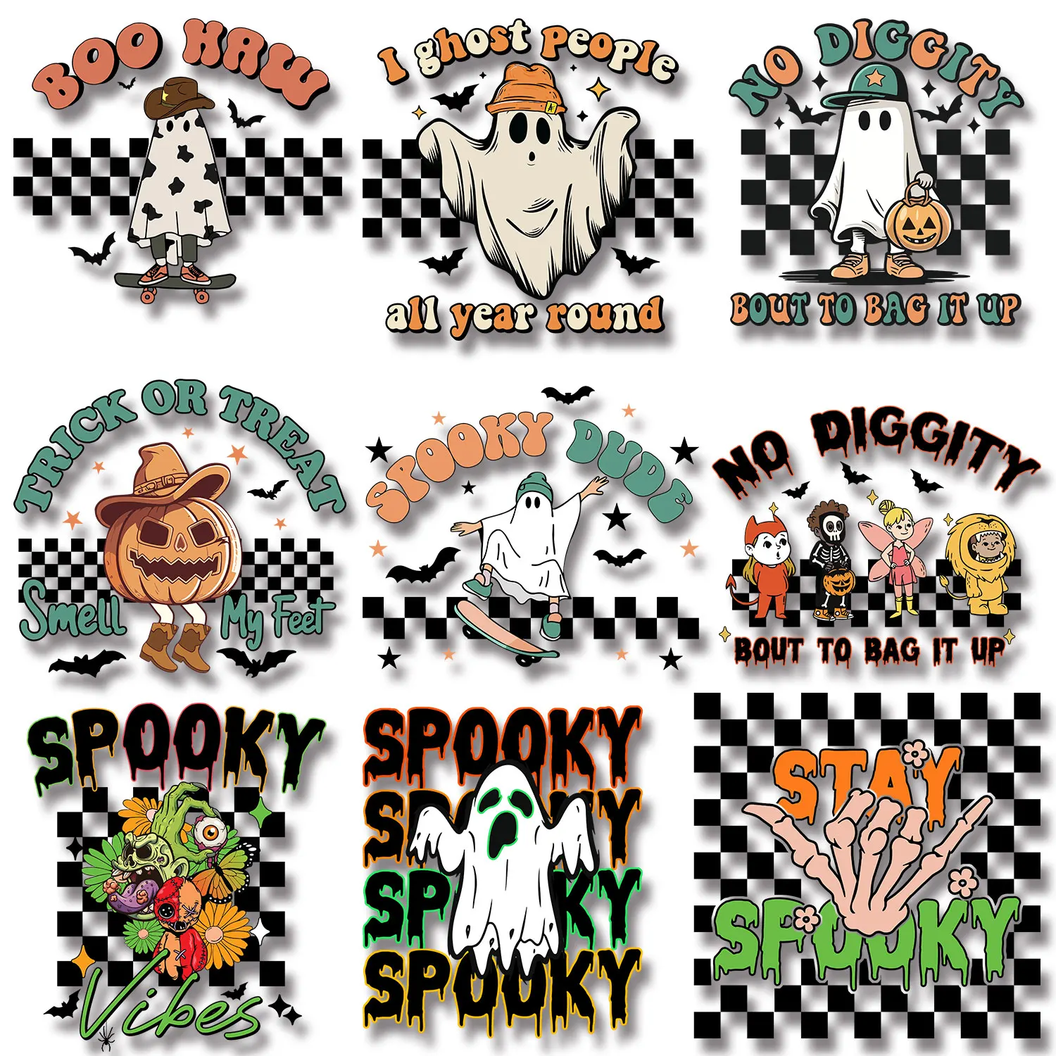 Boo Halloween Pumpkin Trick or Treat Spooky Dude Horror Iron on Decals Patches for Clothes Souvenir DIY Decoration