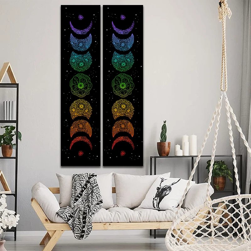 Moon flower Tapestry vertical Moon phase Wall Hanging Botanical moon star Carpets Tarot Home Room Decor Aesthetic background