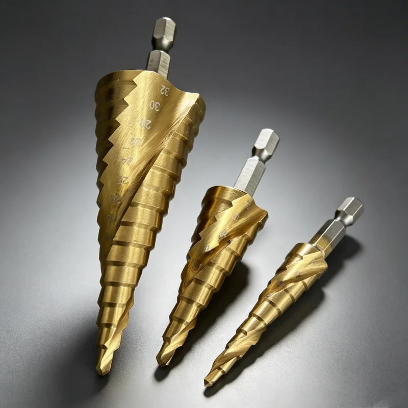 3Pcs Spiral Step Drill Bit Set, Hex Shank Metric Hole Cutter for Stainless Steel Metal Wood Drilling Tool Kit