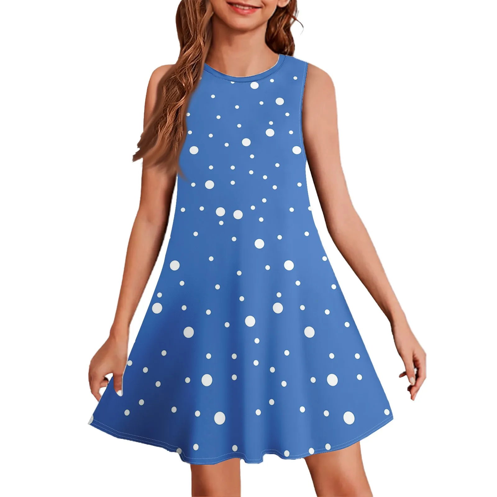 

Retro Fashion Polka Dot Print Dress Girls Casual Sleeveless dress Summer loose dress Round neck vest dress Children's dress