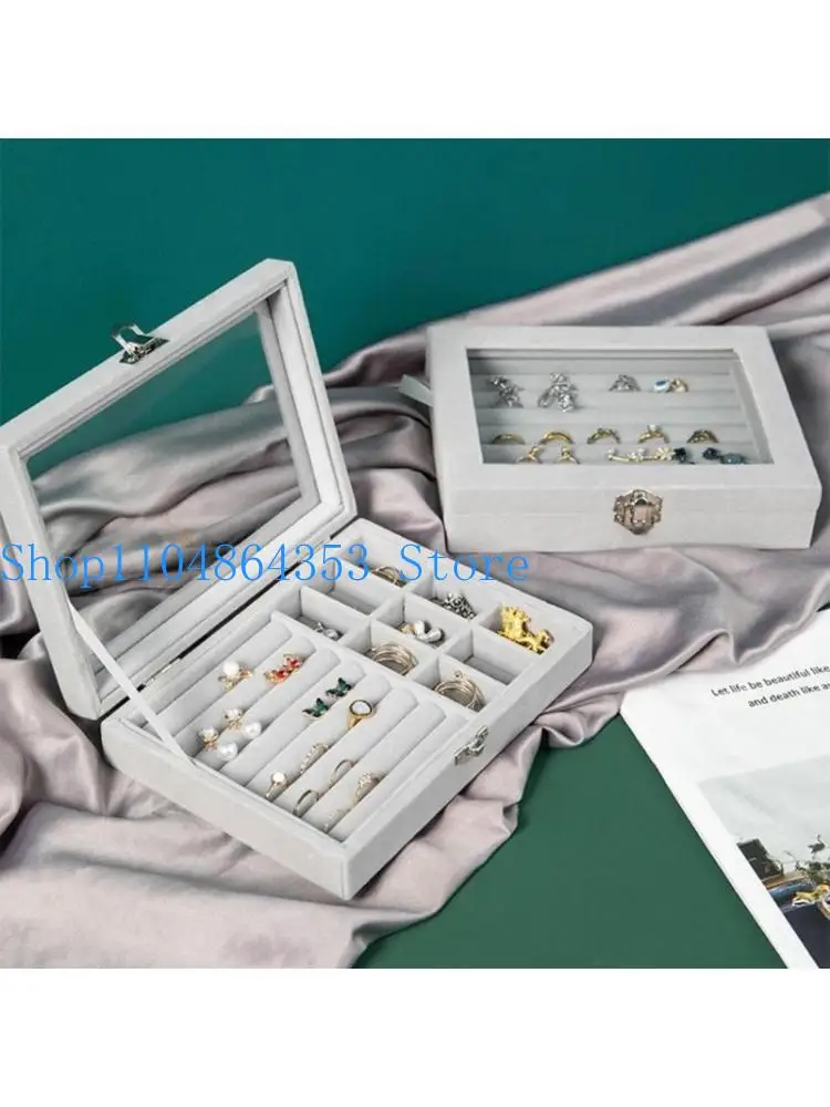 652F Velvet-Lockable Jewellery Organiser Jewelry Storage-Case Ring Storage Slot Ring