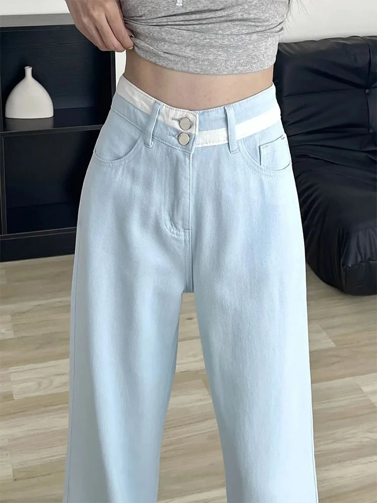 

Джинсы с высокой талией и прямыми штанинами, женские, тонкие, утягивающие, свободные, широкие брюки, осенняя модная повседневная одежда