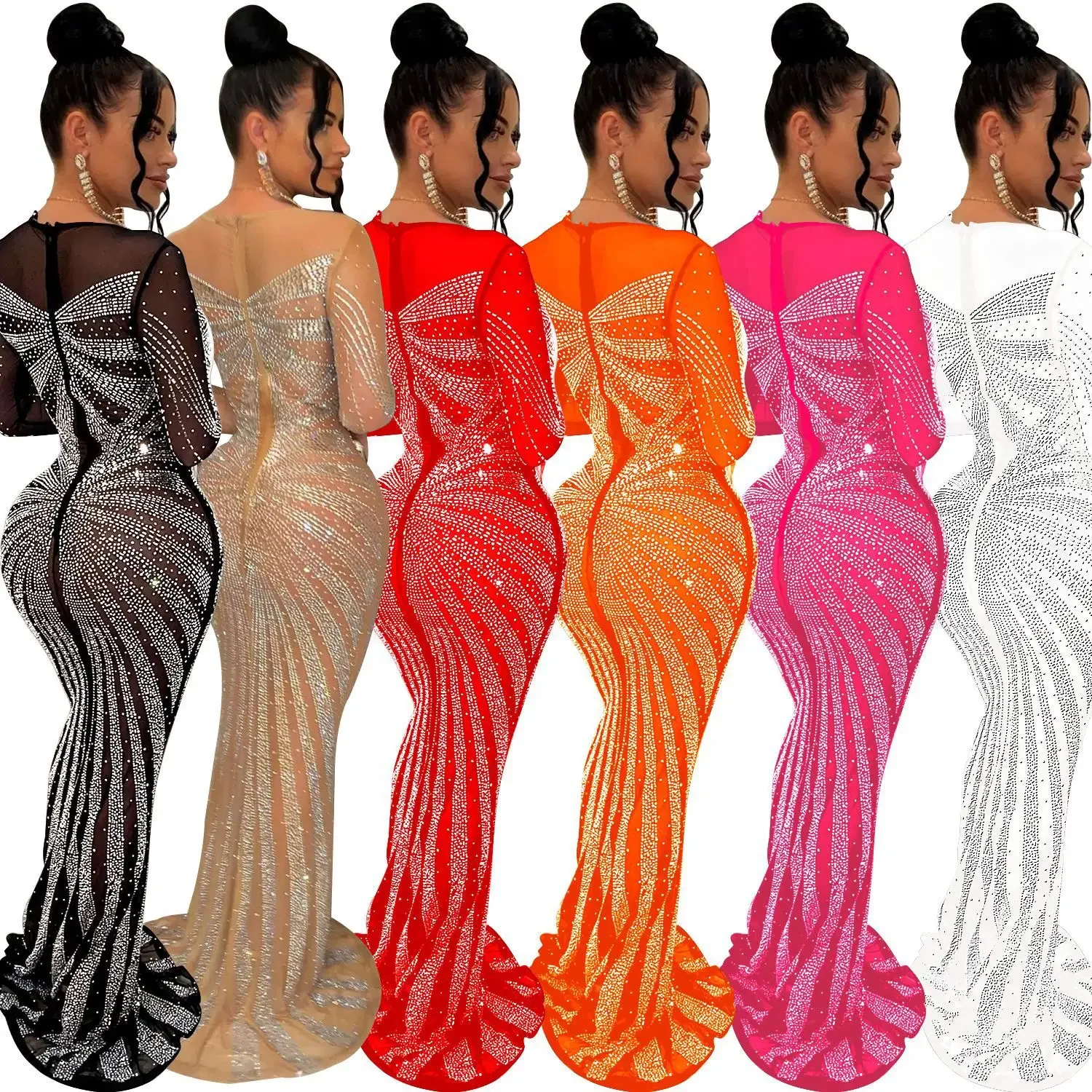 African Fashion Sexy Dress Evening Women Party Club Mesh Bodycon Elegant Dresses African Maxi Dresses for Women