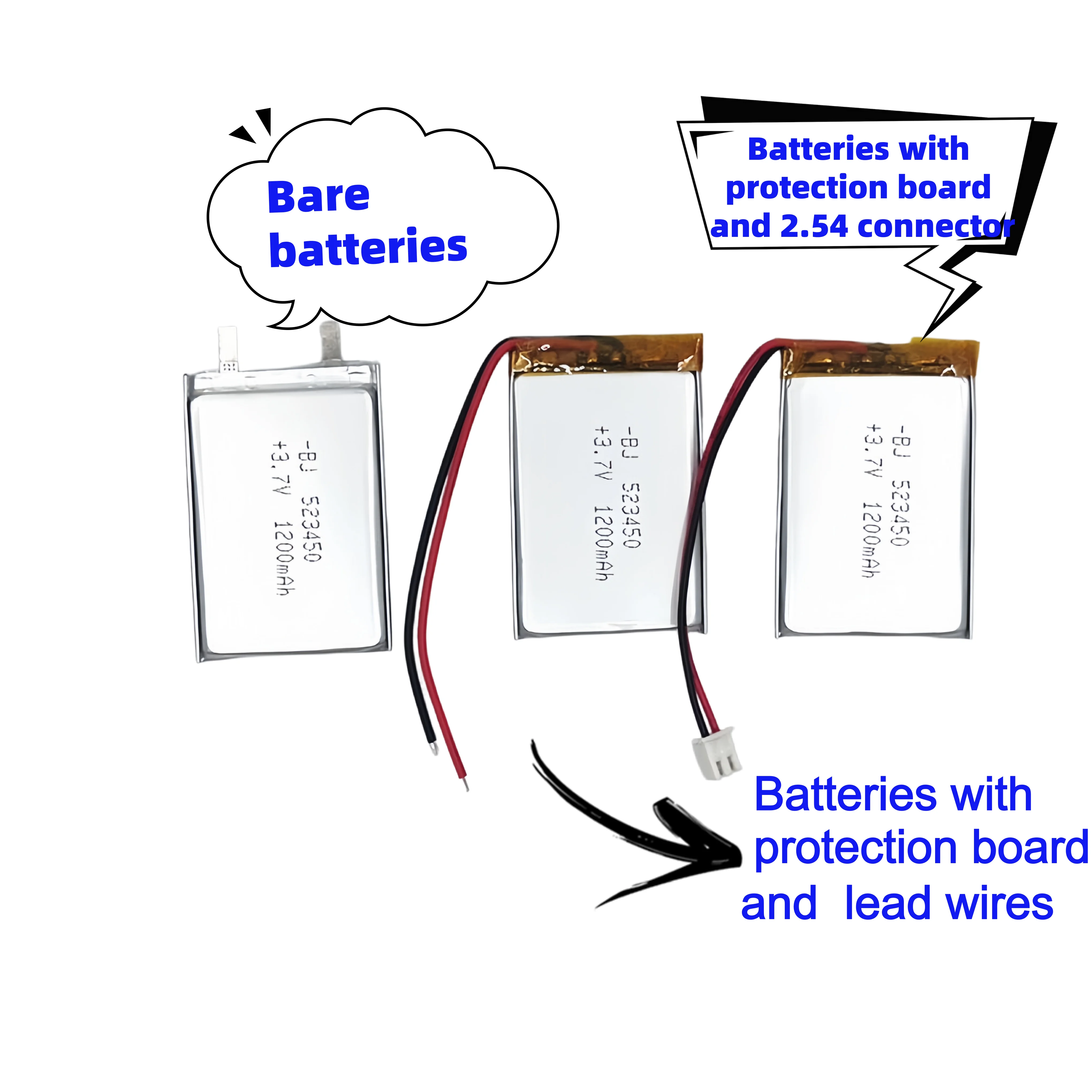 523450 1200mah 3.7V Polymer Lithium Battery for Bluetooth Speakers Beauty Devices car recordings Dash Cams