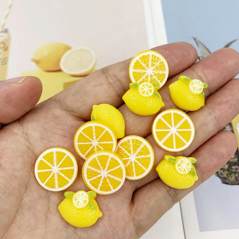 30 Pcs Flatback Beads Resin Fruit Lemon Miniature Food Charms for Phone Case Ornament Embellishment Crafts Making Hair Clip  DIY