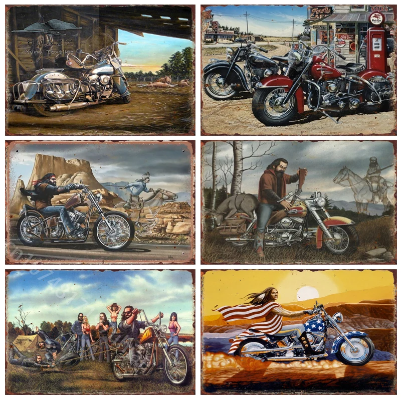 Vintage Motorcycle Metal Tin Signs Painting for Home Living Room Wall Art Decoration Gym Garage Plaques Man Cave Retro Posters