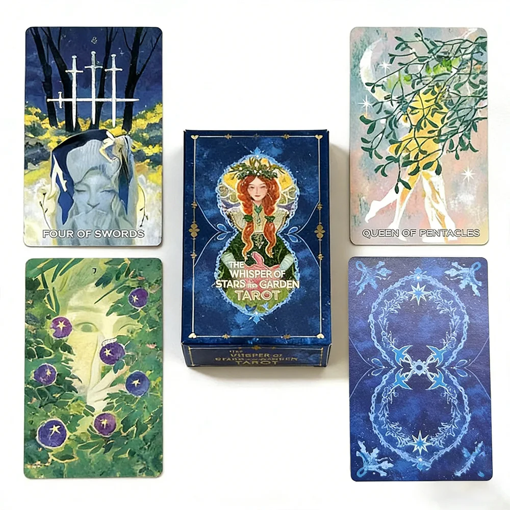 

1 коробка карт Starry Whispers & Garden Tarot (10,3×6 см), с изысканными натуральными иллюстрациями, профессиональная карточная игра для гадания.