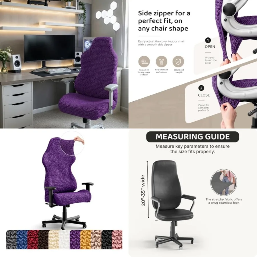 

Office and Gaming Chair Slipcover - Stretch Computer Desk Chair Cover with Zipper - Fabric Slipcovers - 1-Piece Form Fit Cover