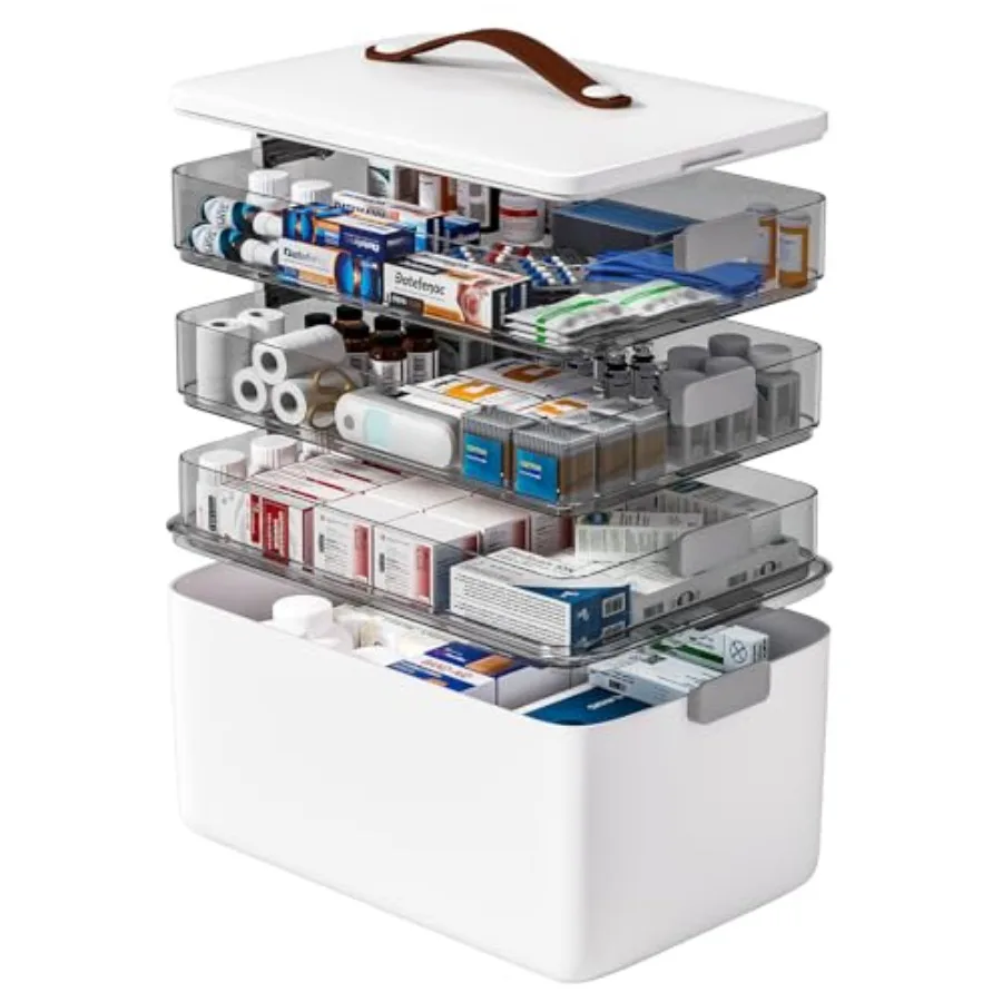 

4- Tier Medicine Storage Box Organizer Portable First Aid kit Box Empty with Handle Multipurpose Medical Supply Organizer with