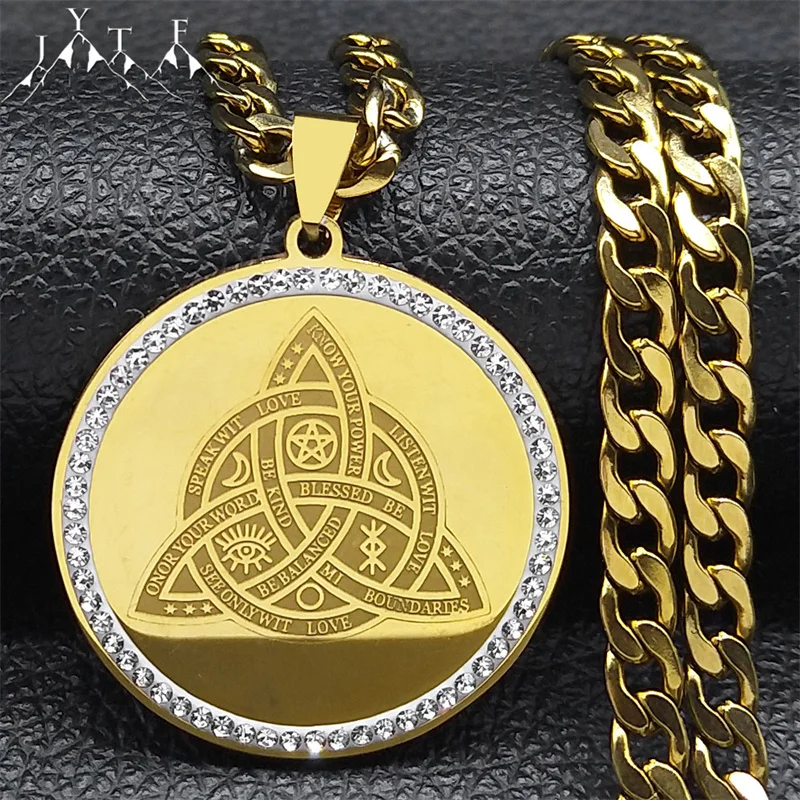 Witch Celtic Trinity Knot Necklace for Women Men Stainless Steel Gold Color Rhinestone Necklaces Jewelry nudo de bruja NZZZ501S0