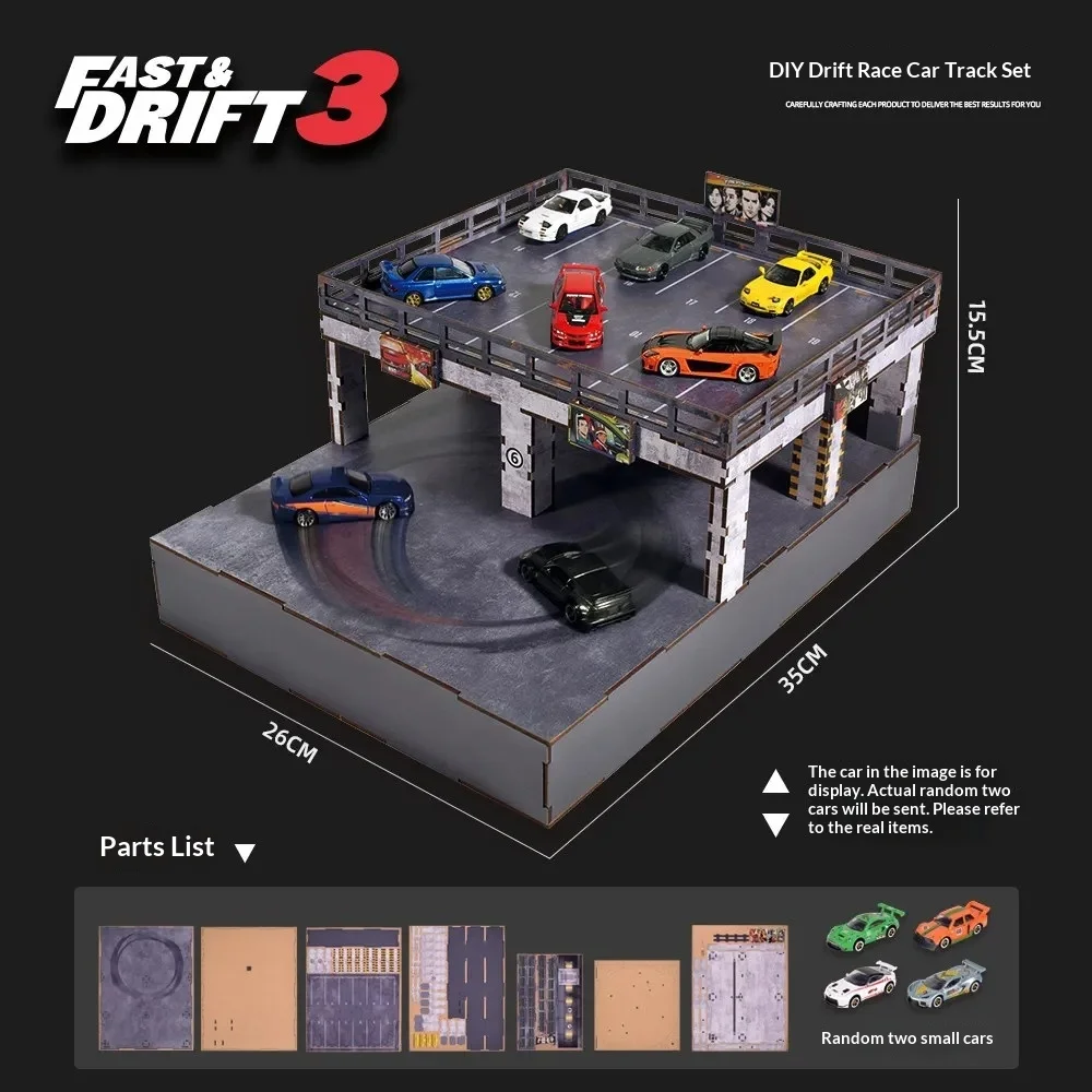 1:64 Scale Car Model Magnetic Drift Table Assembly Electric Model Scene Boys Gift Display Item