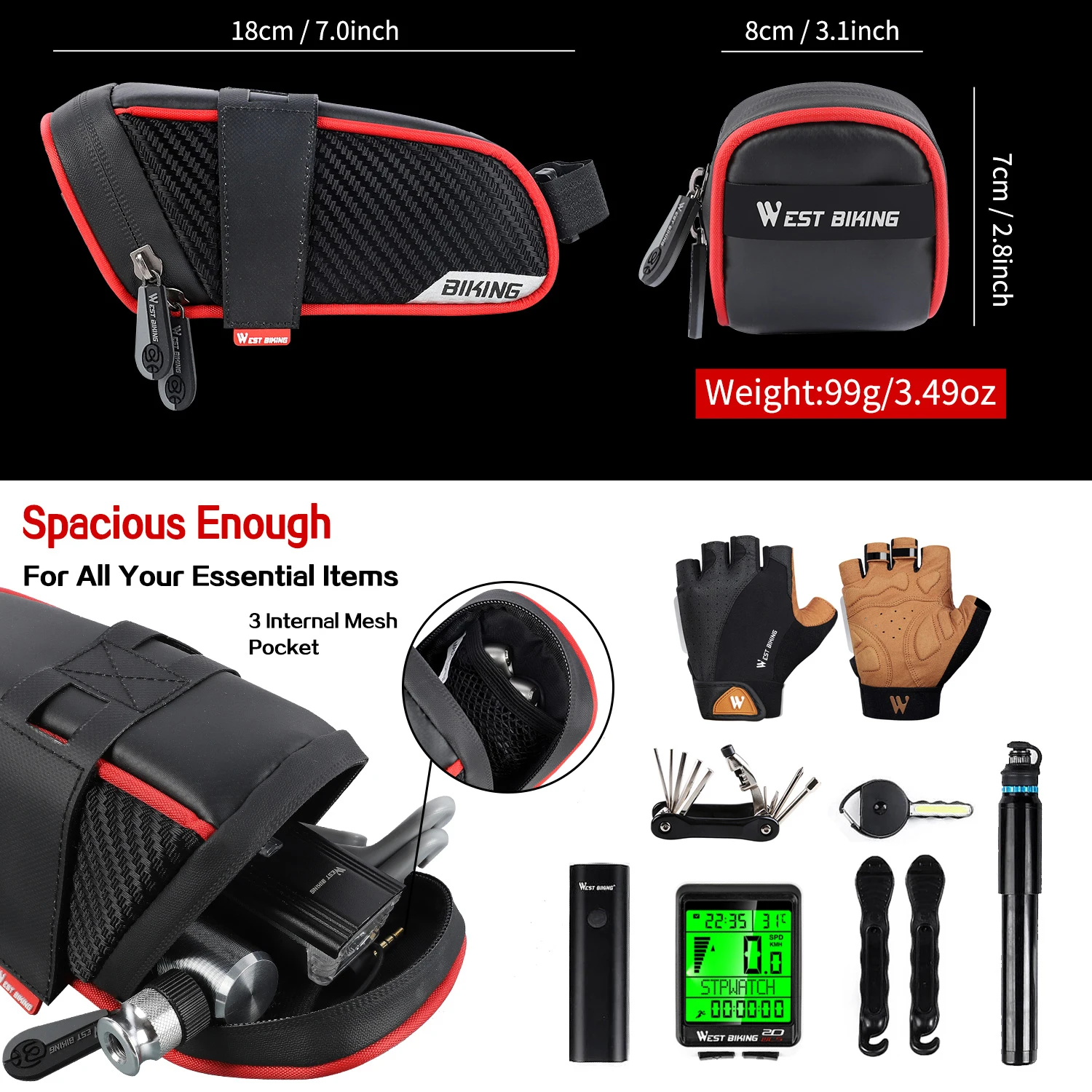 WEST BIKING Bicycle Bag Saddle Bag Waterproof Bicycle Tools Pannier Reflective Rear Seatpost Bag Bolsa Bicicleta Accessories