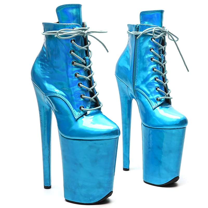 

Leecabe/23 см/9 дюймов, блестящие модные вечерние ботинки из искусственной кожи на каблуке для стриптиза и платформе, ботинки для танцев на пилоне на высоком каблуке