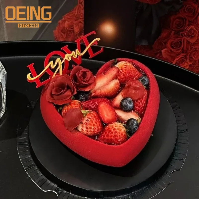 

Love Cake Silicone Mold Novelty 2025 For Chocolate Mousse Fondant Jelly Ice Cube Tray Pastry Decorative Baking Molds