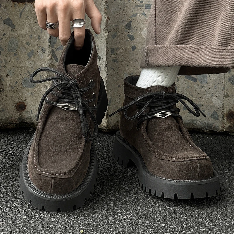 

Men's Retro Low-Top Boots Autumn Winter New Sle Casual High-Top Leather oes Briti Sle Heightening ort Boots