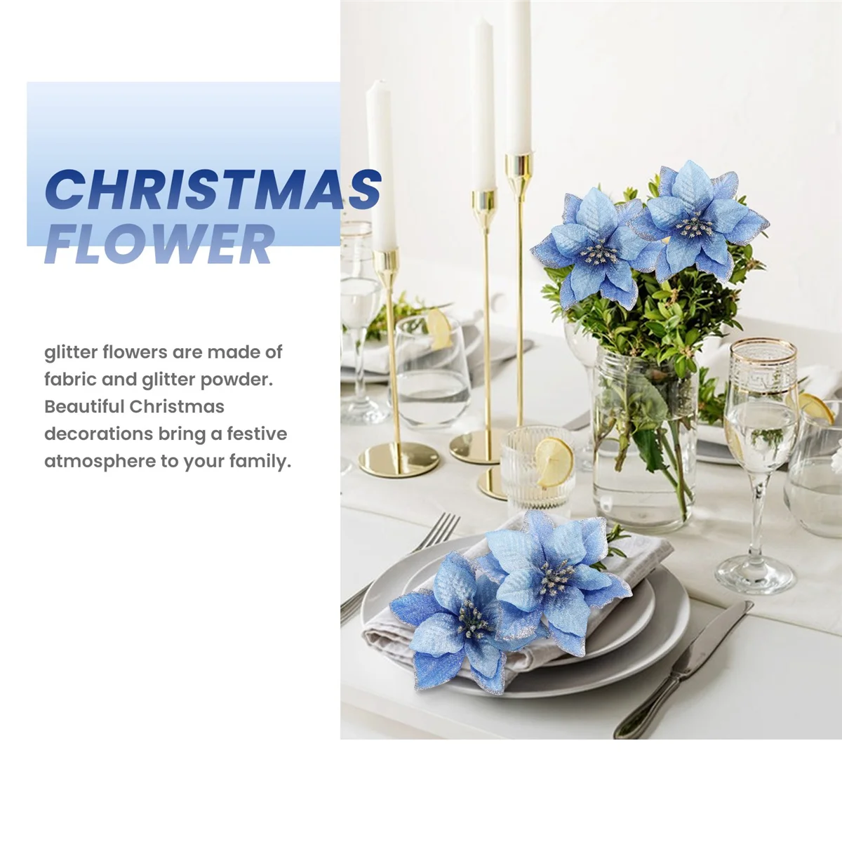 

Christmas Glitter 20Pcs Christmas Tree Ornament Artificial Wedding Christmas Flowers Wreaths Wedding Ornaments (BLUE)