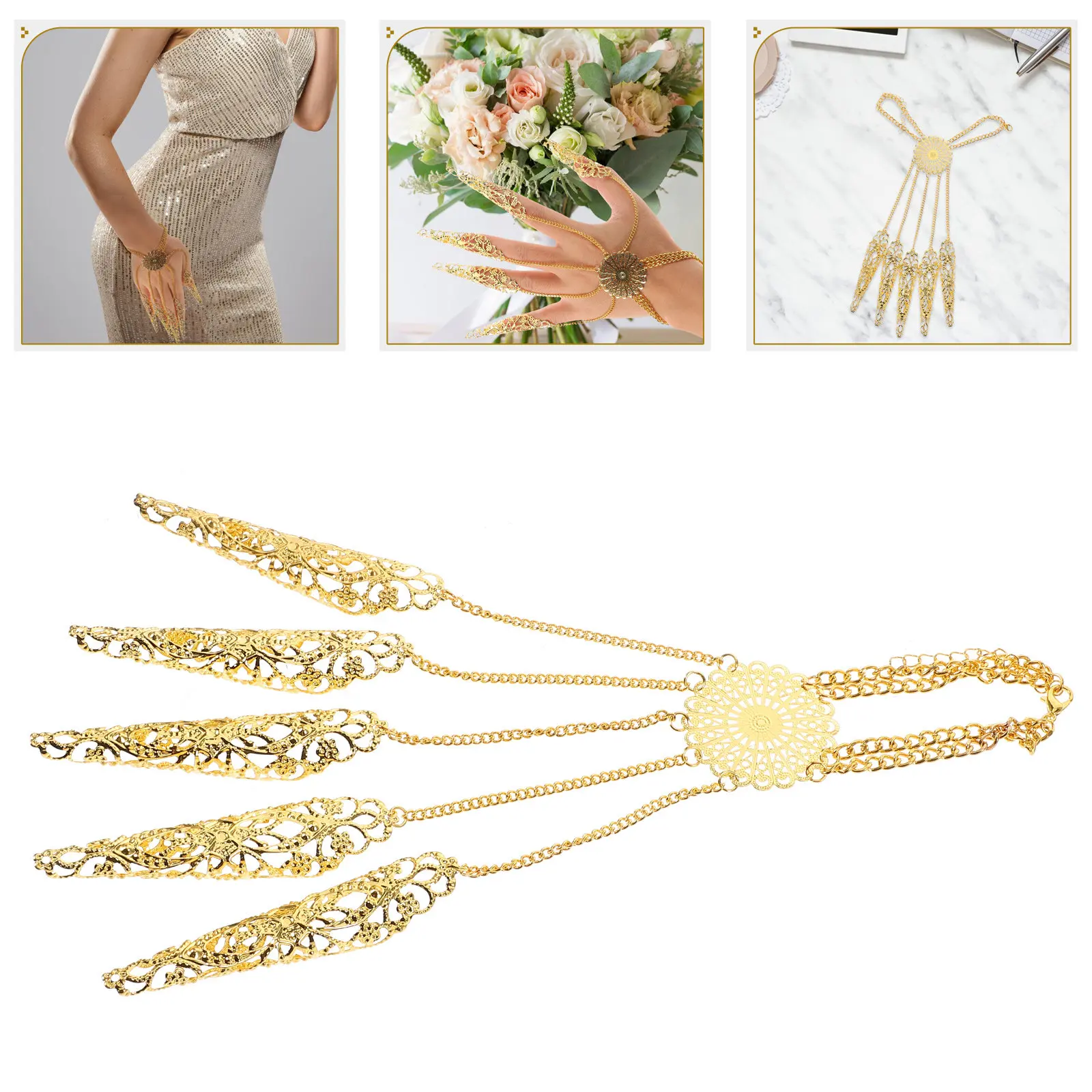 Belly Dancing Finger Nail Tips Bracelet Chic Hand Chain Jewelry Shiny Delicate Dance Hand Jewelry Costume Party Performance