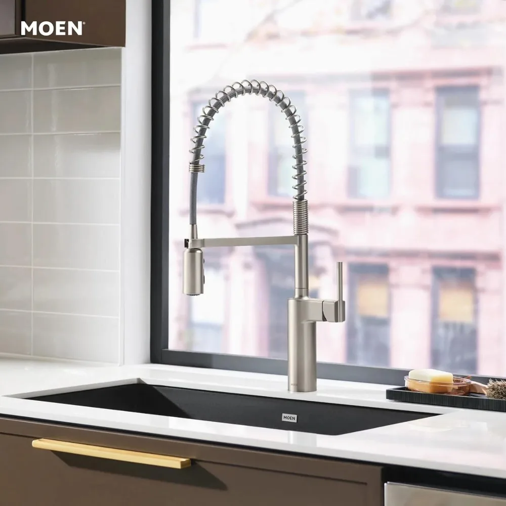 Moen Inara Spot Resist Stainless Steel Single-Handle Pre-Rinse Spring Pull-Down Kitchen Faucet dengan Power Boost Model 87863SRS