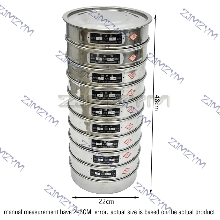 20Cm Set Saringan Tes Inspeksi Pengambilan Sampel Standar Laboratorium 304 Lubang Jala Penyaring Baja Tahan Karat 0.075-2Mm 10-200 Lubang