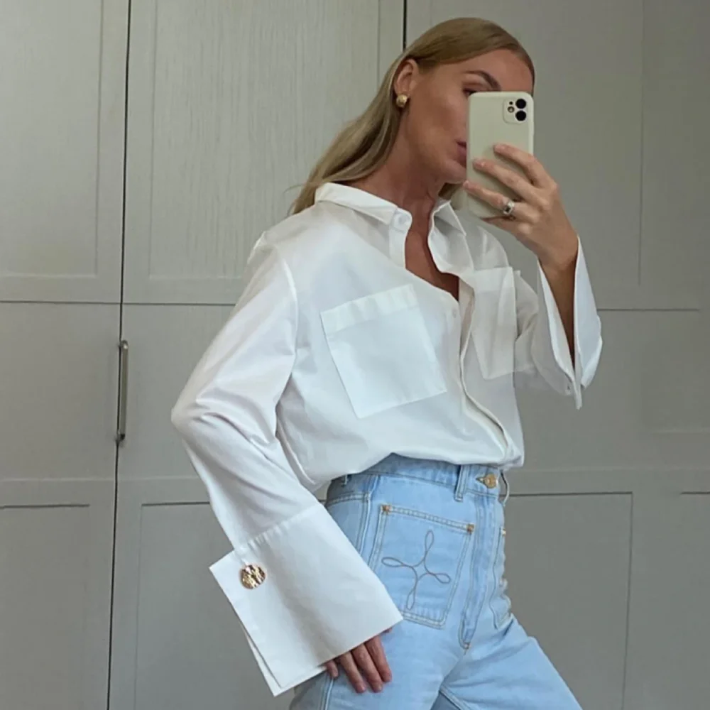 

2025 летняя осень женская элегантная однотонная белая рубашка с длинным рукавом женская свободная блузка для женщин
