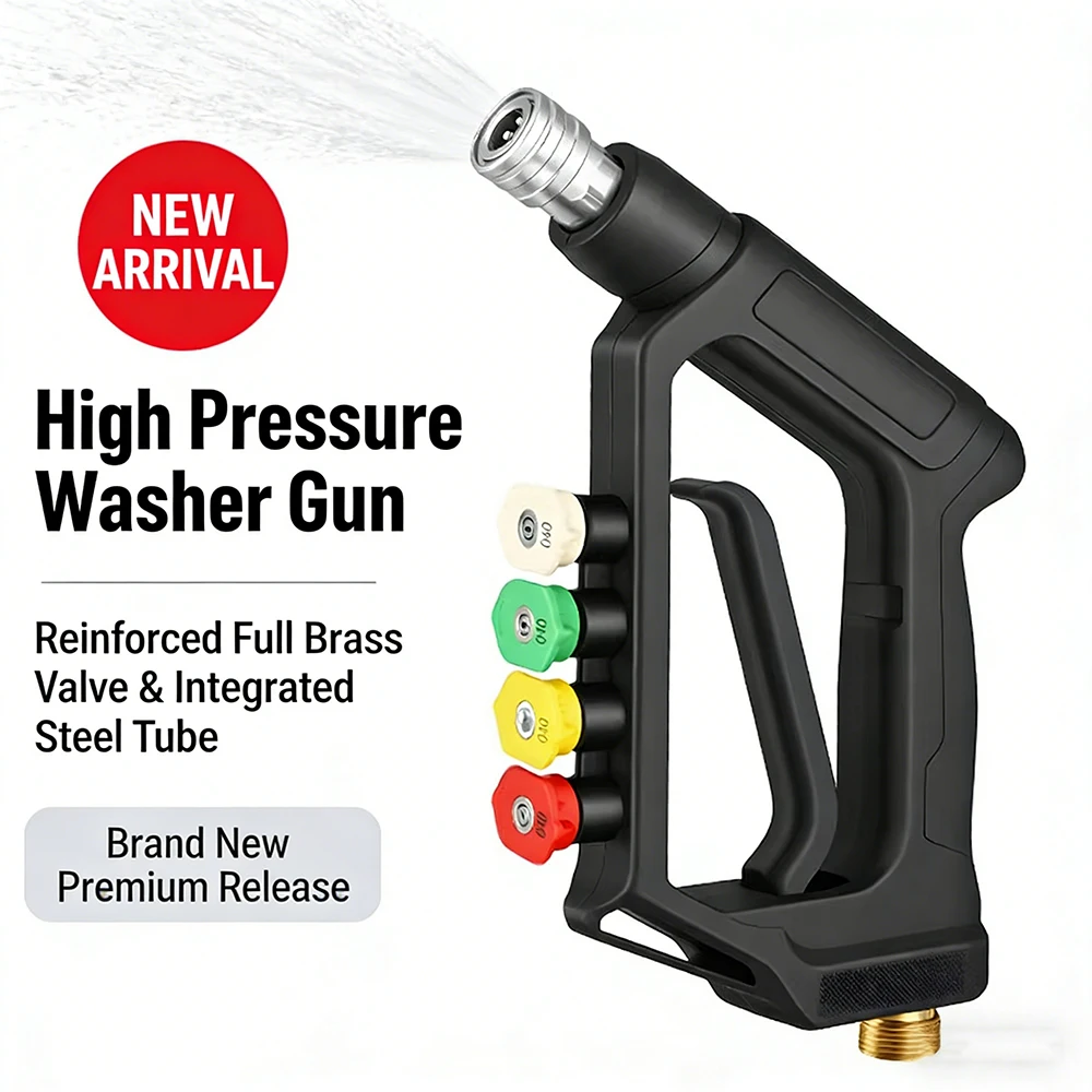 Pistolet de lavage haute pression 250 kg multifonction en acier inoxydable avec connecteur rapide G1/4 et noyaux de valve en laiton, avec 5 buses pour lavage de voiture