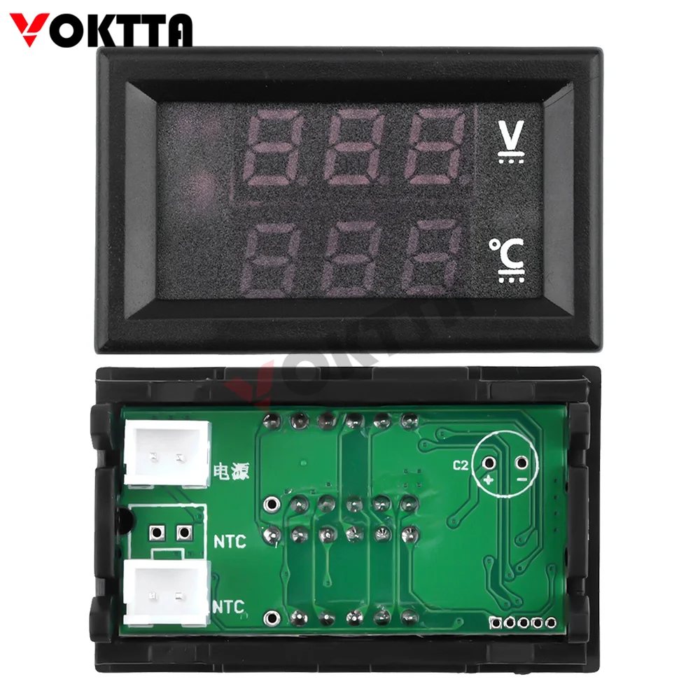 VOKTTA DC 4-28V 3-Position 0.56-Inch 2-In-1 LED Digital Tube Dual Car Voltage Temperature Gauge Reverse Connection Protection