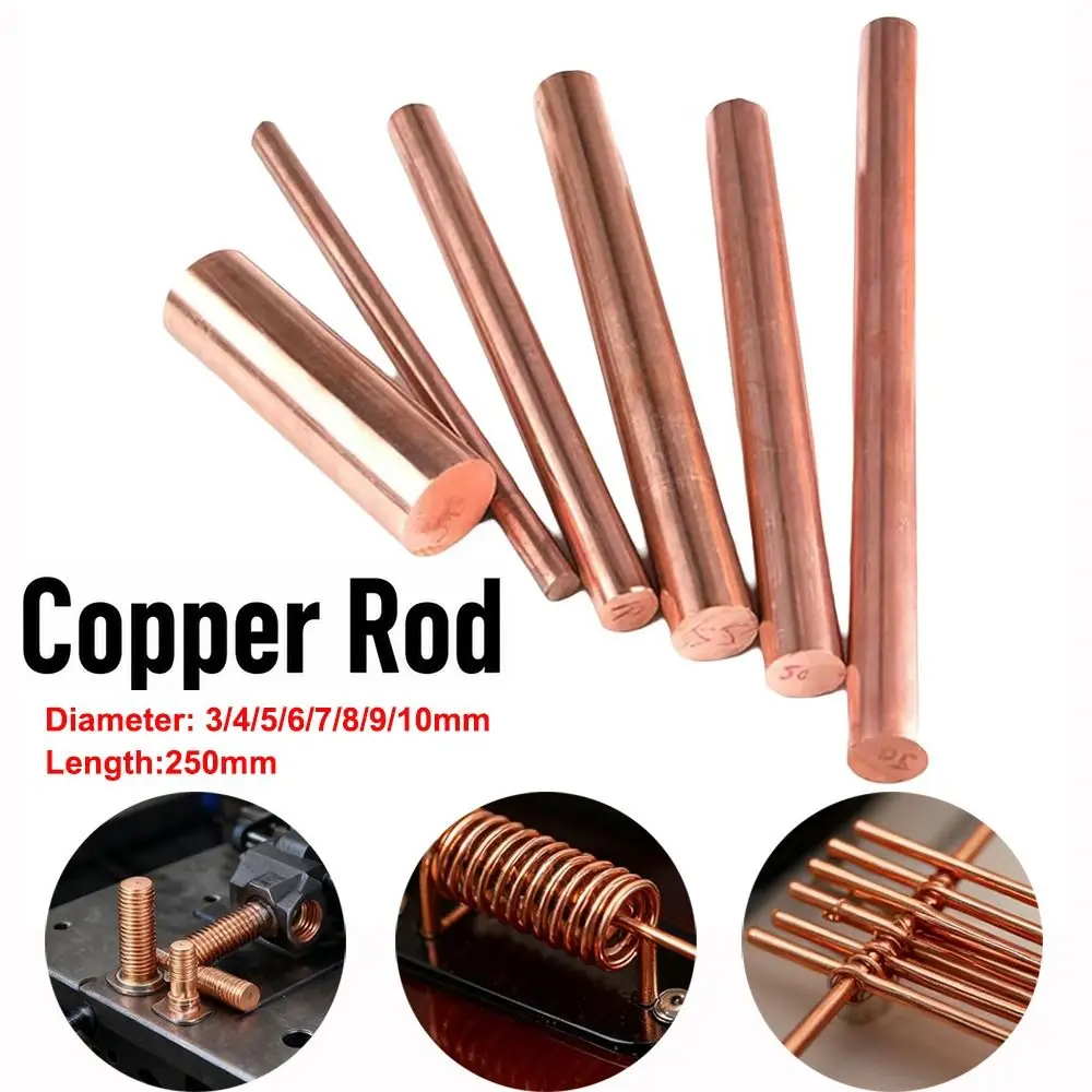 Durable T2 Copper Copper Rod Diameter 3-10mm Length 250mm Copper Round Bar Solid Copper Bar