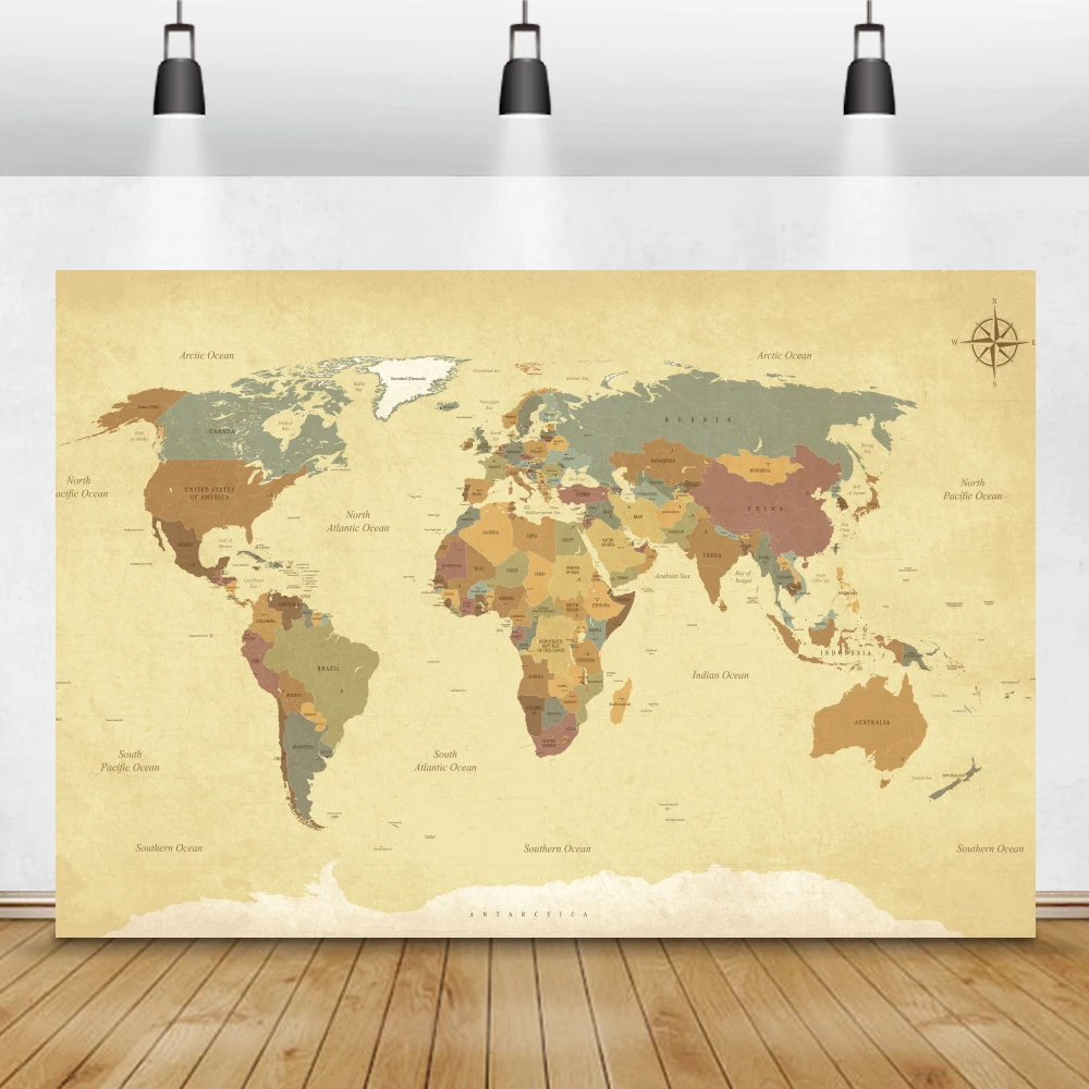 Laeacco Old World Map Pattern Photo Backgrounds Baby Study Portrait Home Decor Photography Backdrops Photocall For Photo Studio