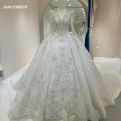 Gorgeous Ball Gown Customized Wedding Dresses With Glitter Factory Wholesale Long Sleeves Backless vestidos de novia DW0085