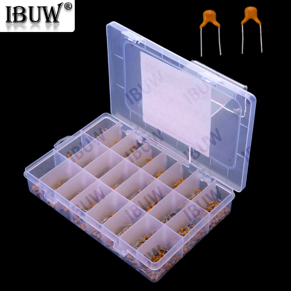24Values 33NF 47NF 68NF 100NF 150PF 220PF ​​1200PCS Each 50PCS Monolithic Capacitor Set 10PF-10UF Through-hole 104 105 106