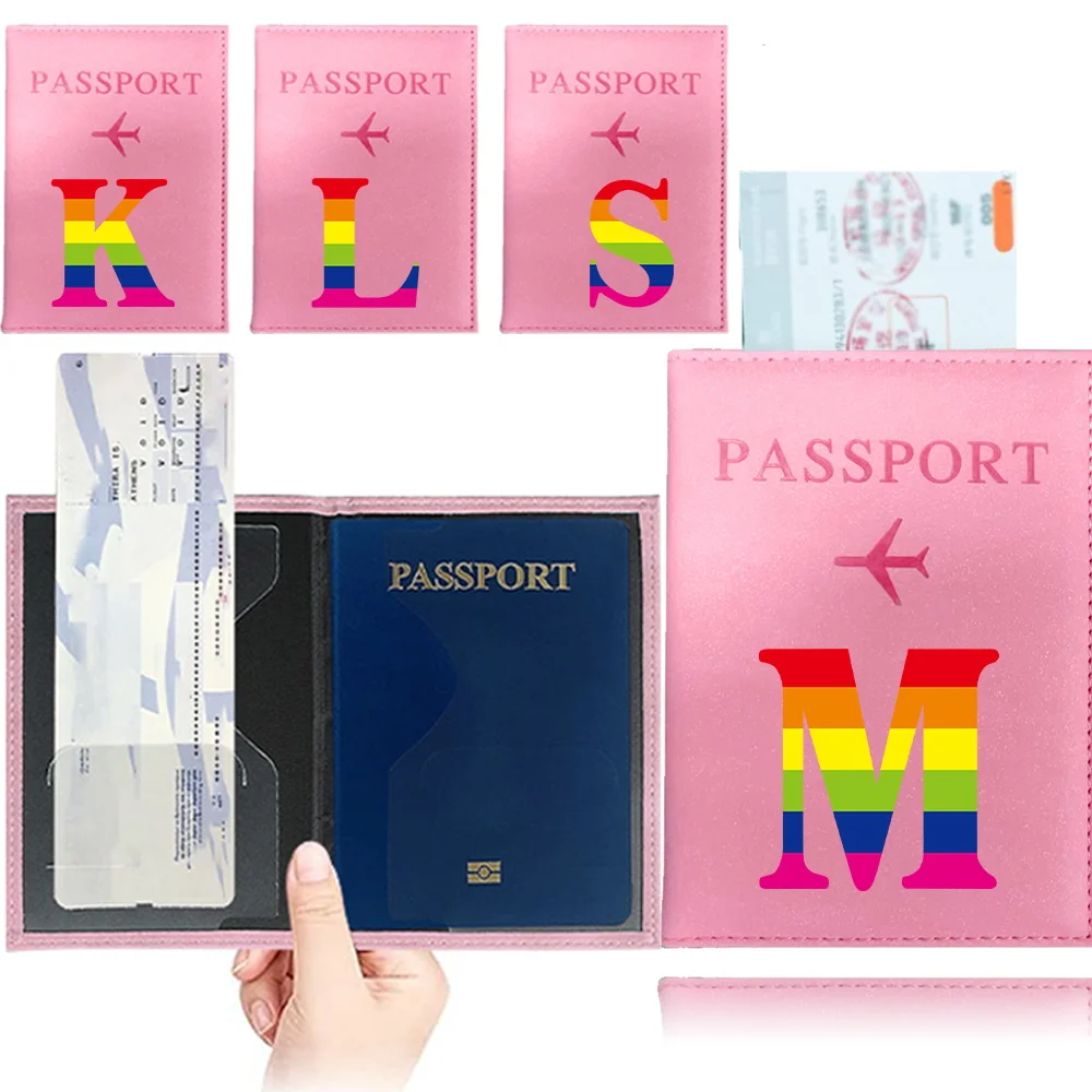 Soporte para pasaporte de viaje, fundas para pasaporte rosa, soporte para documentos ultrafino, fundas para tarjetas de identificación, estampado UV, serie arcoíris, accesorios de viaje