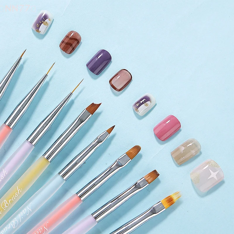 مزدوج الرأس كريستال أكريليك مقبض فرشاة الأظافر بطانة فرشاة اللوحة القلم هلام فرشاة كريستال مسمار الفن مانيكير