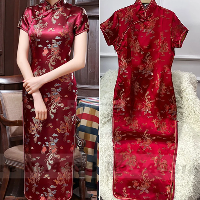 Plus Size 3XL-6XL Women Long Qipao Classic Chinese Style Dress Cheongsam Retro Brocade Dragon Phoenix Vestidos Oriental Clothing