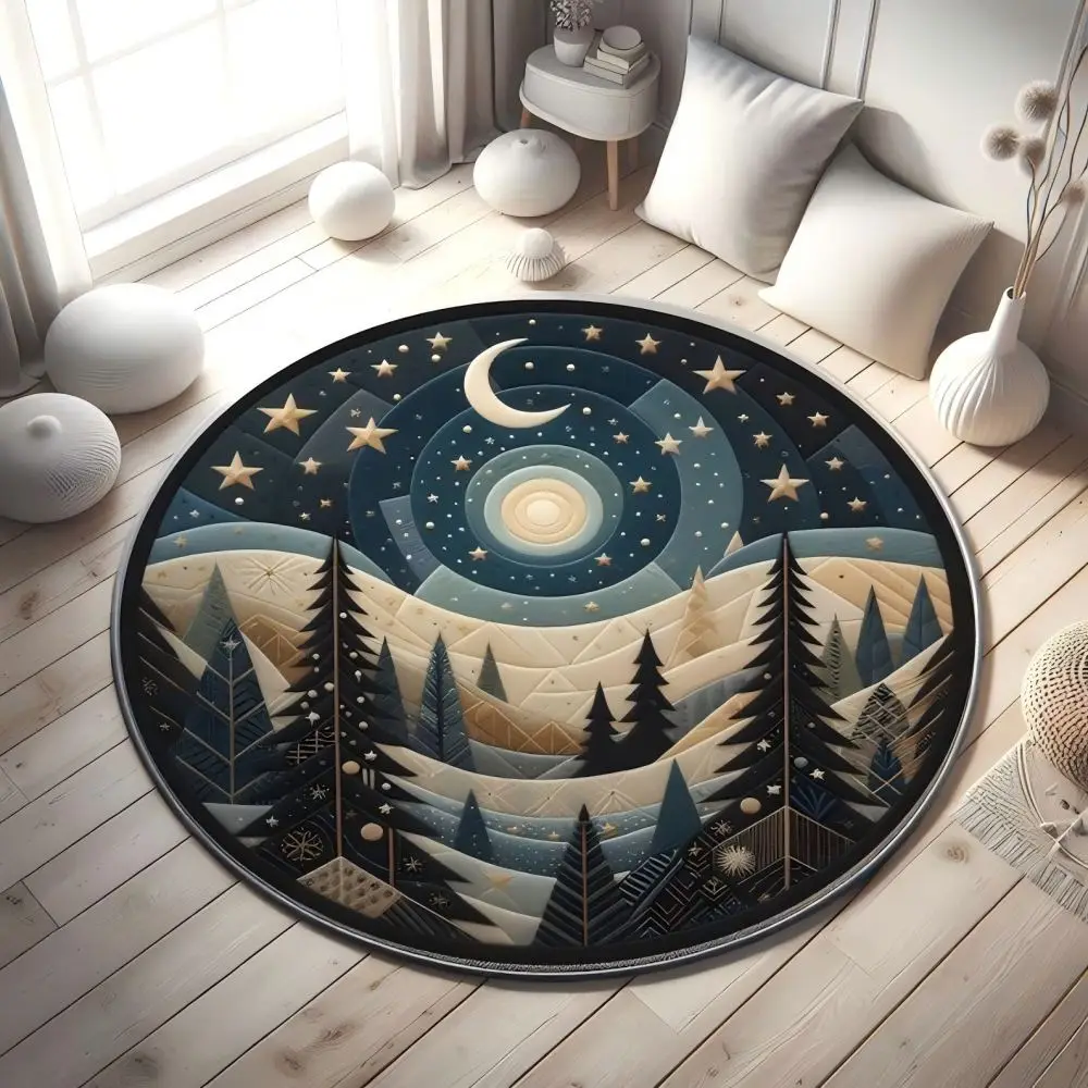 Vikama Night Sky Area Rug - Unique Moon and Stars - Cosmic Home Decor - Three-Dimensional Visual Night Sky Pattern - Rug