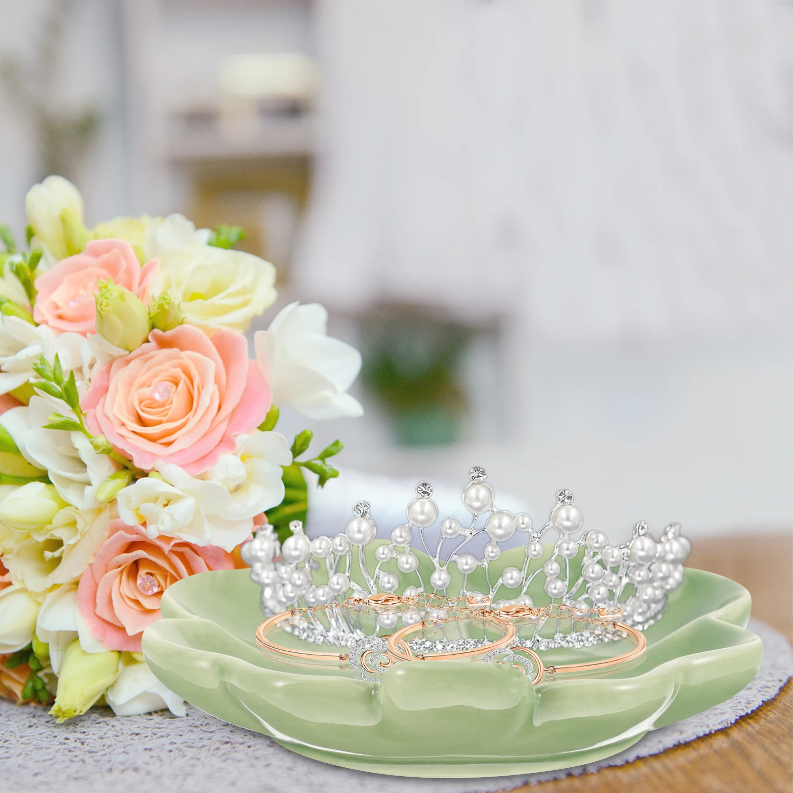 

Ceramic Jewelry Dish Clover Shaped Ring Tray Holder Fine Texture Smooth Edges Home Decor Multifunctional Storage Tray