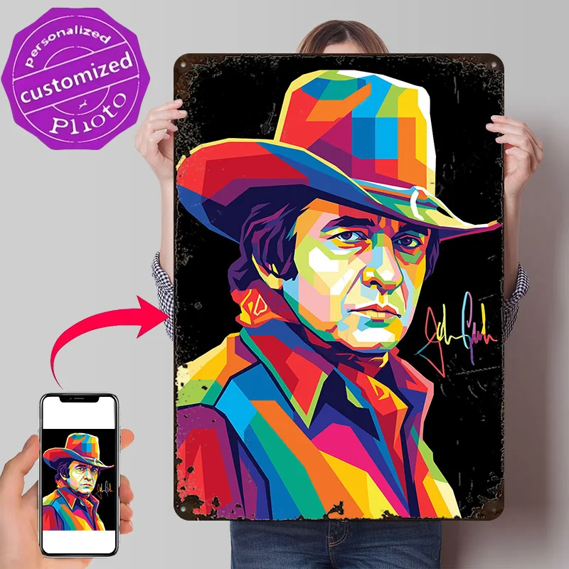 Johnny Cash WPAP 3D Texture Printed Poster Custom Vintage Metal Tin Plate Sign for Wall Art Gaming Room Decoration Man Cave Home