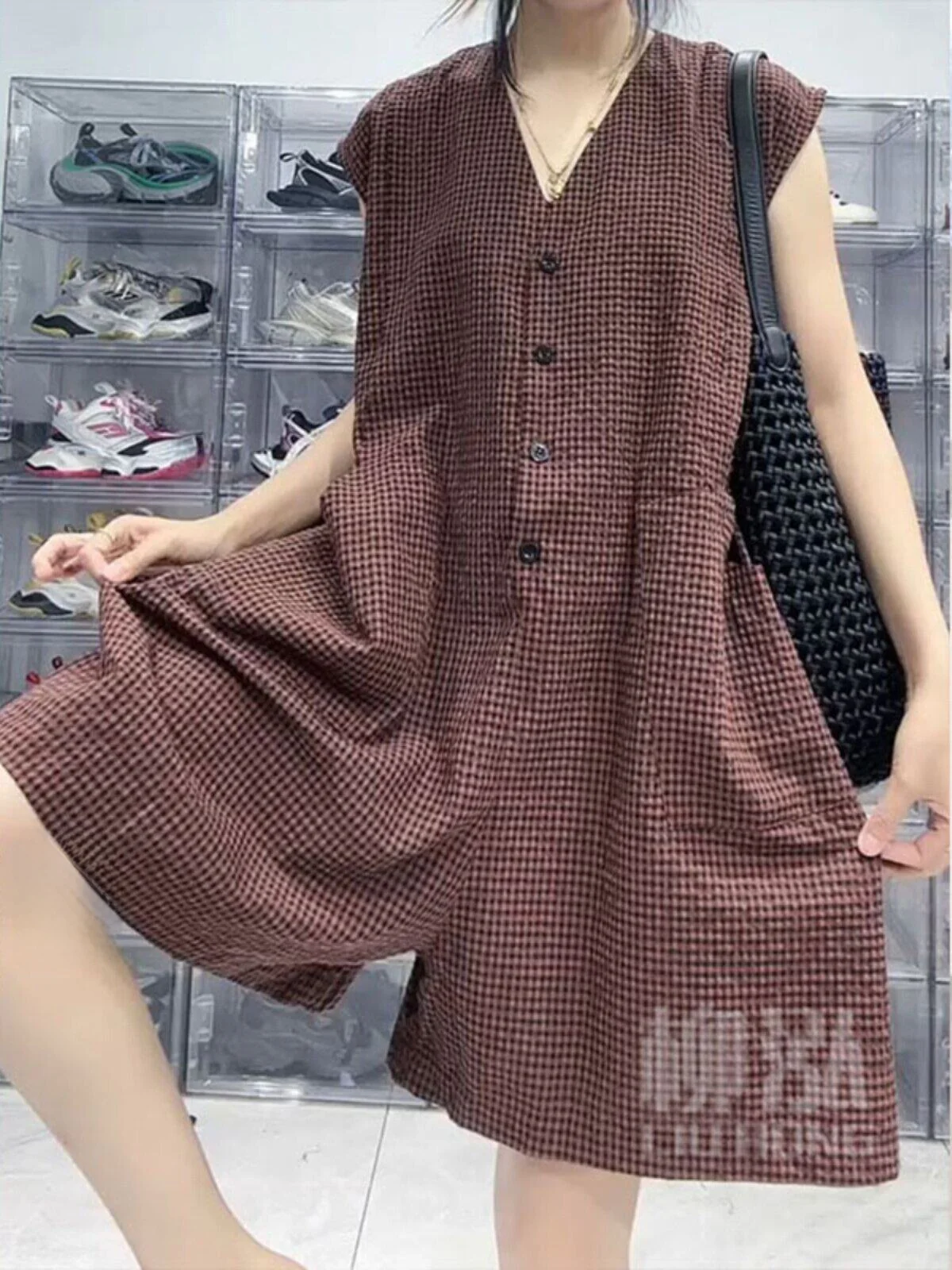

Versatile Sleeveless Romper Women's Loose Slimming Youthful Vintage Strap Shorts High Waist Button down Summer Outfit