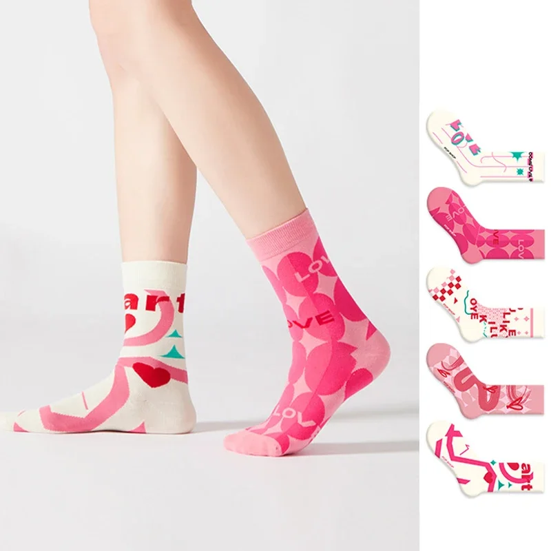 

5 Pair Women Socks Cotton Cute Cartoon Retro Funny Socks Art Graffiti Personalized Fashion Colorful Socks Creative Trend