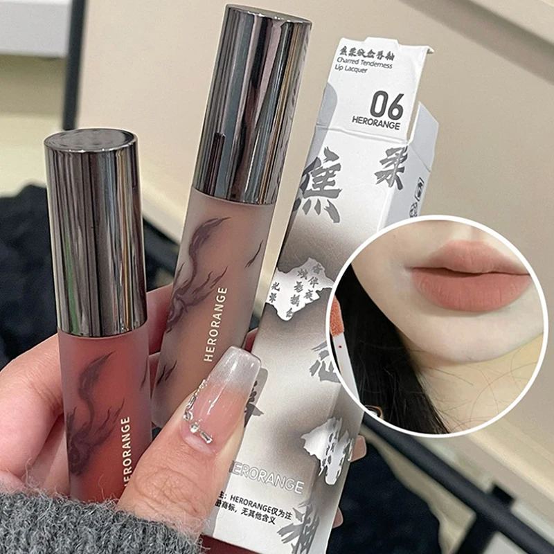 "HERORANGE Lip Glaze Waterproof Smoky Red Matte Lipstick Velvet Lip Gloss Non-drying Nude Brown Lips Tint Mud Makeup Cosmetic
