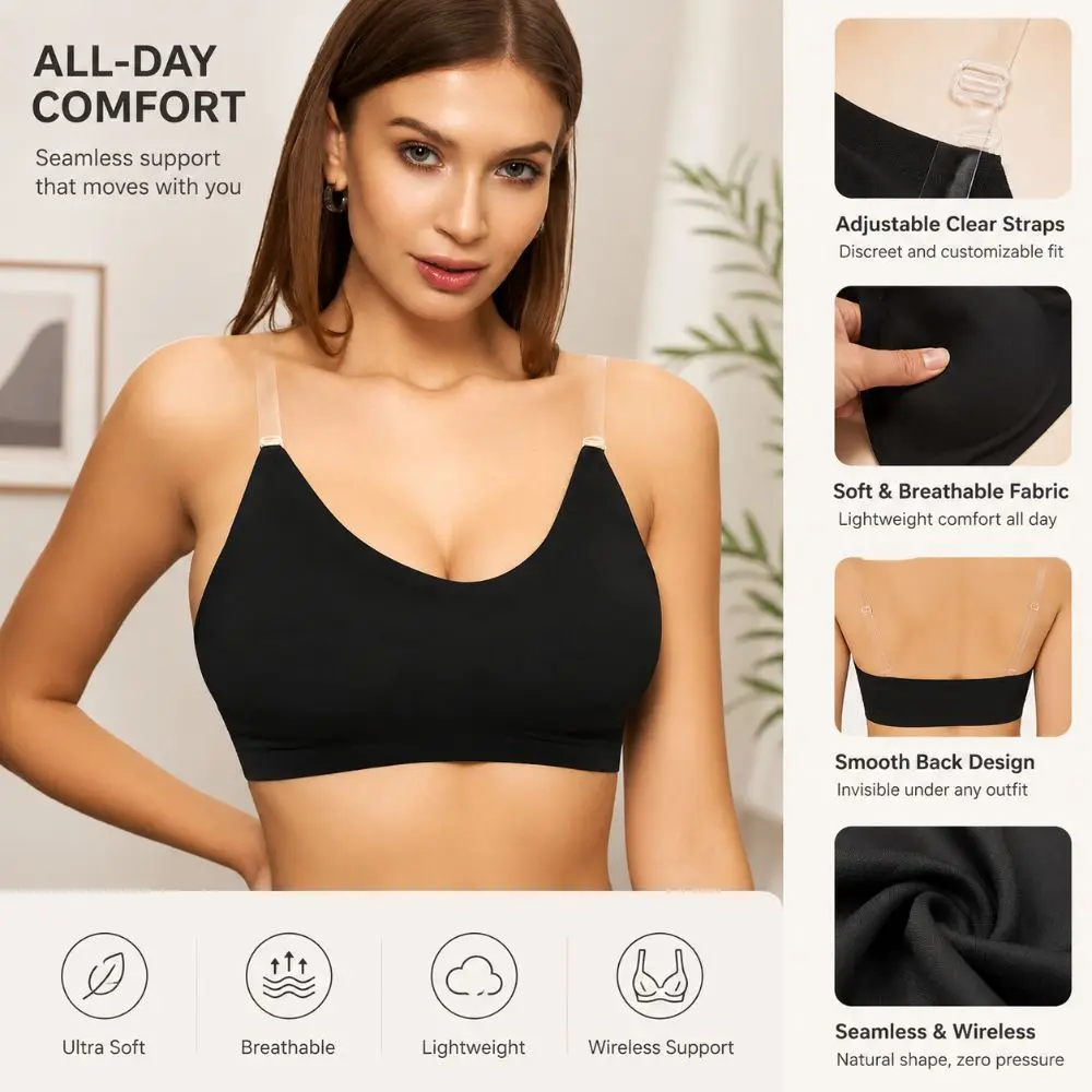 No Underwire Push Up Bras Comfort Fit Breathable Fabric Wireless Bralette Push Up Padding Full Coverage Bra Daily Wear