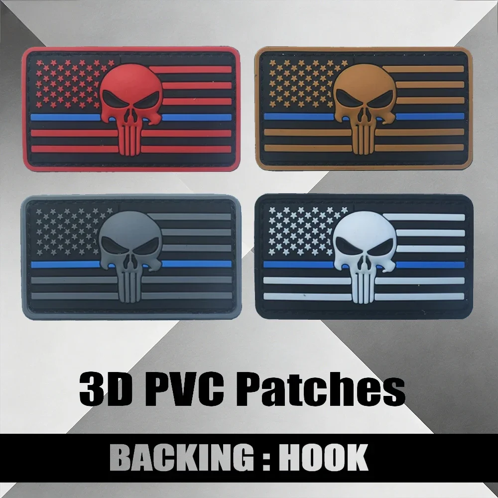 

3D-патч из ПВХ с американским флагом и изображением Punisher, тактический, резиновый, на липучке, для самостоятельного пришивания на куртку или плечо