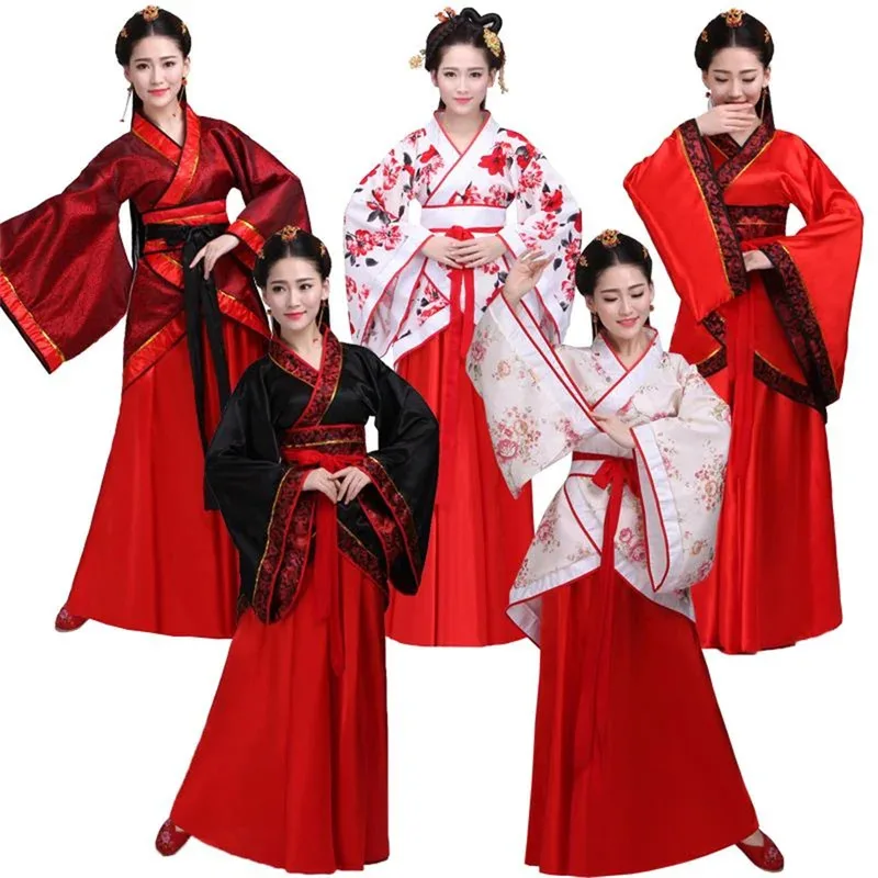 Long Sleeves Hanfu Long Dress Patchwork Ancient Style Chinese Traditional Costumes Performance Skirt Cheongsam Chinese Tang Suit
