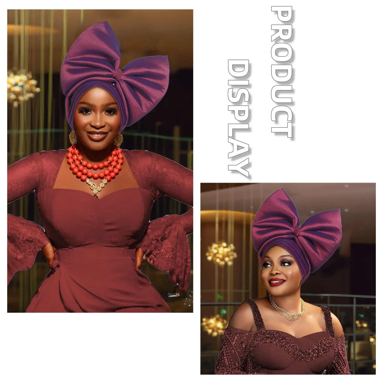 

Nigeria Bowknot Auto Gele Wedding Party Head Wrap Headwear Female 2025 African Women Autogele Already Made Headtie Bonnet Turban
