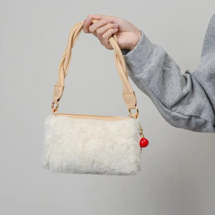 

Сумка-тоут с вишневым мехом, дизайнерская роскошная сумка для женщин, зима 2024, новая модная сумка через плечо, стильная маленькая уникальная сумка